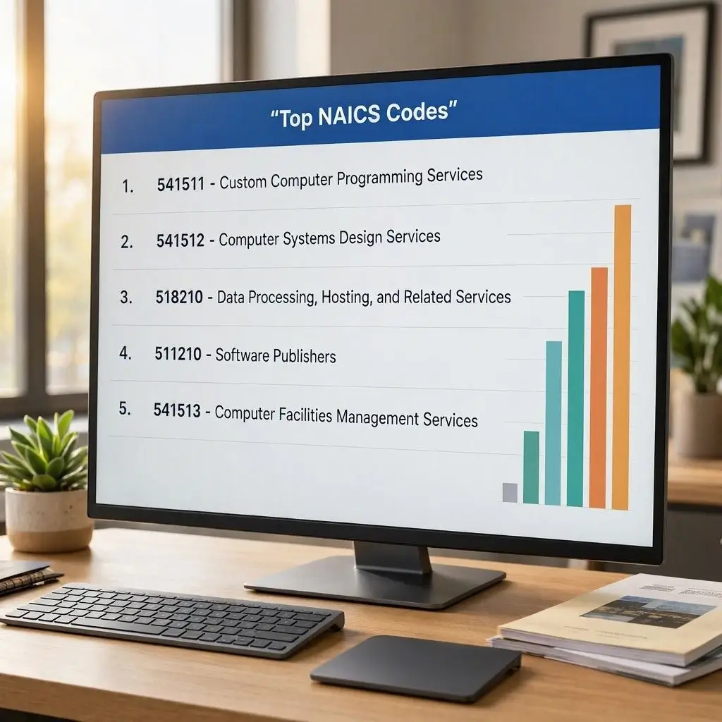 Diagram showing step-by-step corporate NAICS code audit and business credit bureau update workflow.