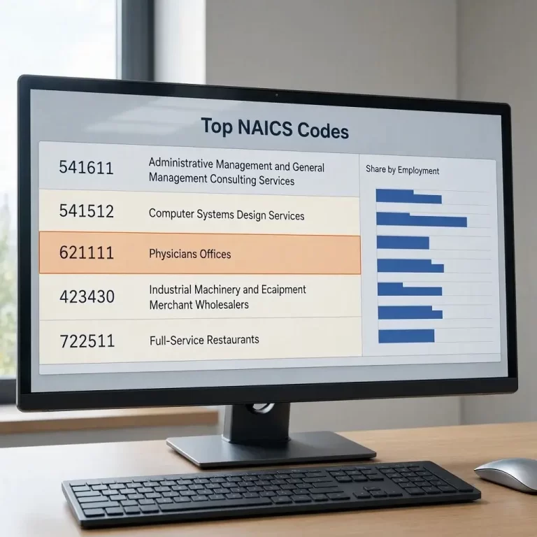 Diagram showing step-by-step corporate NAICS code audit and business credit bureau update workflow.